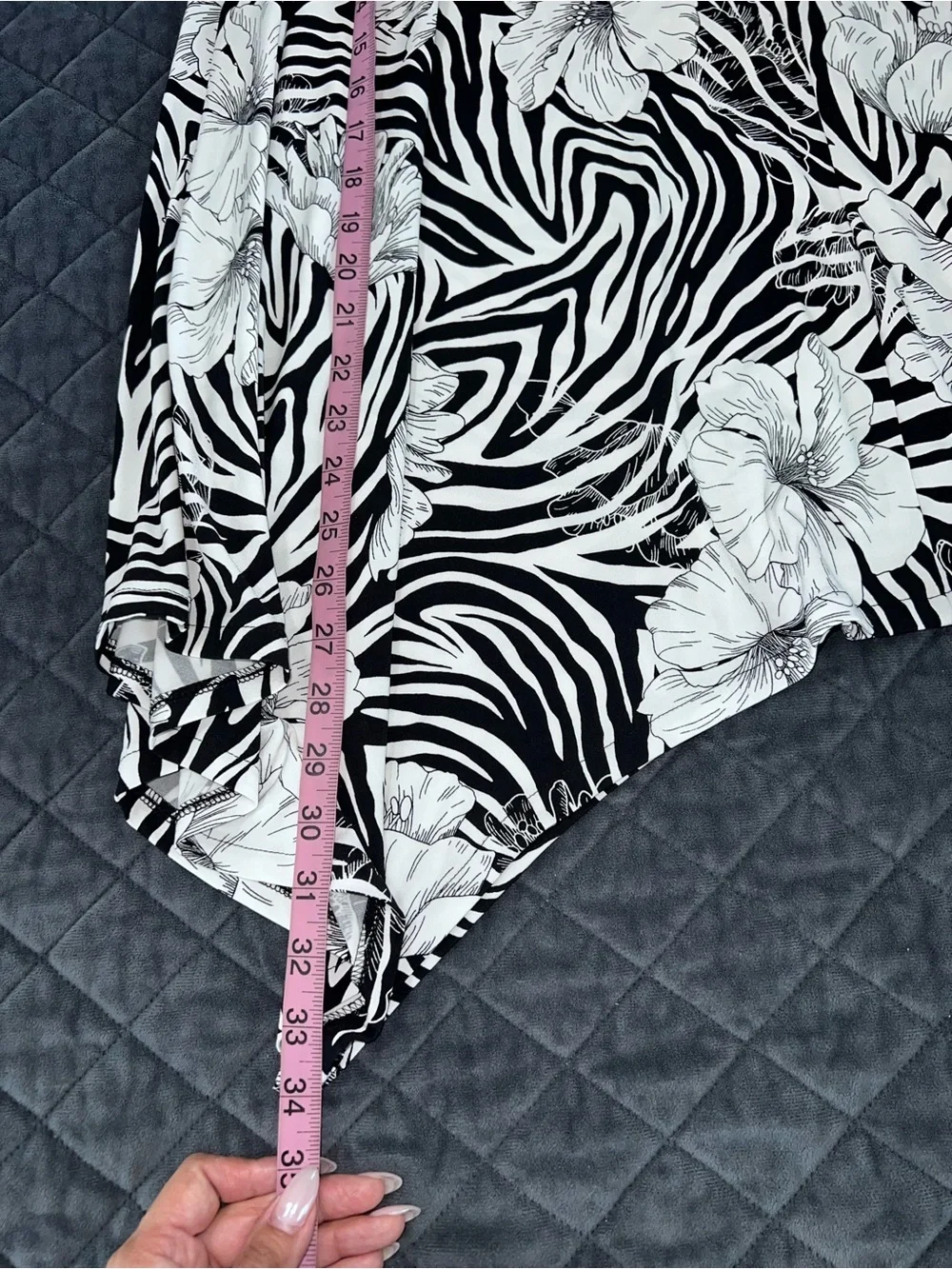 Chico's Zebra Skirt Womens Large 12 2 Handkerchief Hem Floral Maxi C5